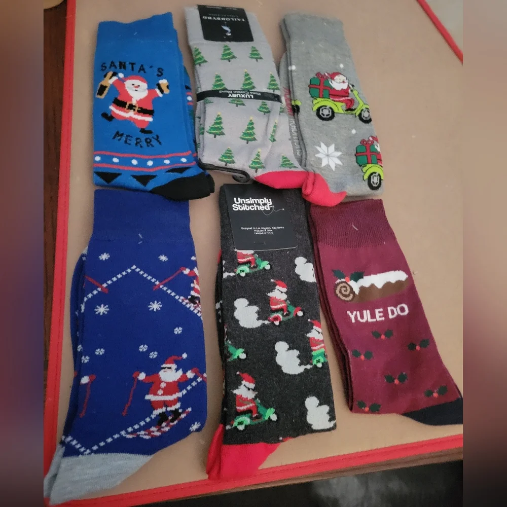 6 Pairs Mens NEW Christmas Socks Sants Skiing Stocking‎ Stuffer A33
